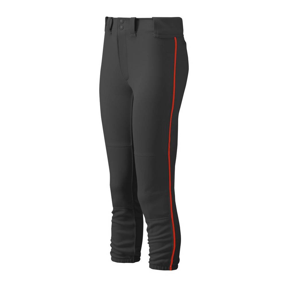 Womens Mizuno Belted Piped Softball Pants Black/Red Philippines (HIVCWQ294)